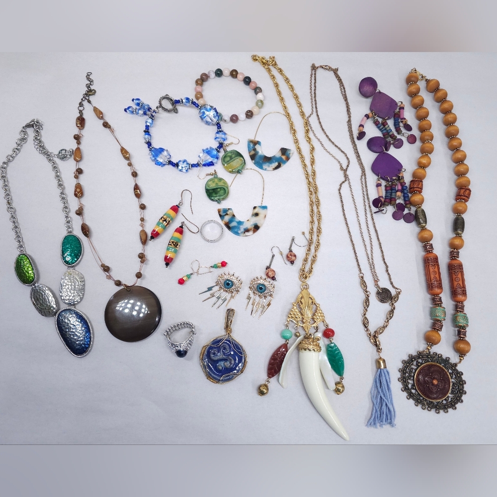 Vintage Y2K Boho Urban Jewelry Lot 24 Pieces Bracelets Necklaces Earrings